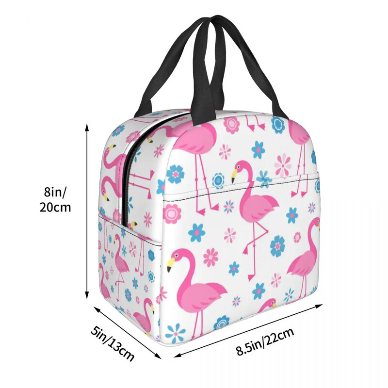 Model fără sudură, cu geantă de prânz izolată Flamingo, pentru păsări și flori de muncă, cutie de prânz termorezistentă pentru alimente, cutie de prânz pentru femei