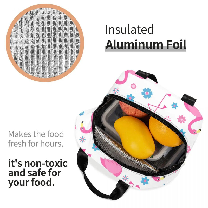 Model fără sudură, cu geantă de prânz izolată Flamingo, pentru păsări și flori de muncă, cutie de prânz termorezistentă pentru alimente, cutie de prânz pentru femei