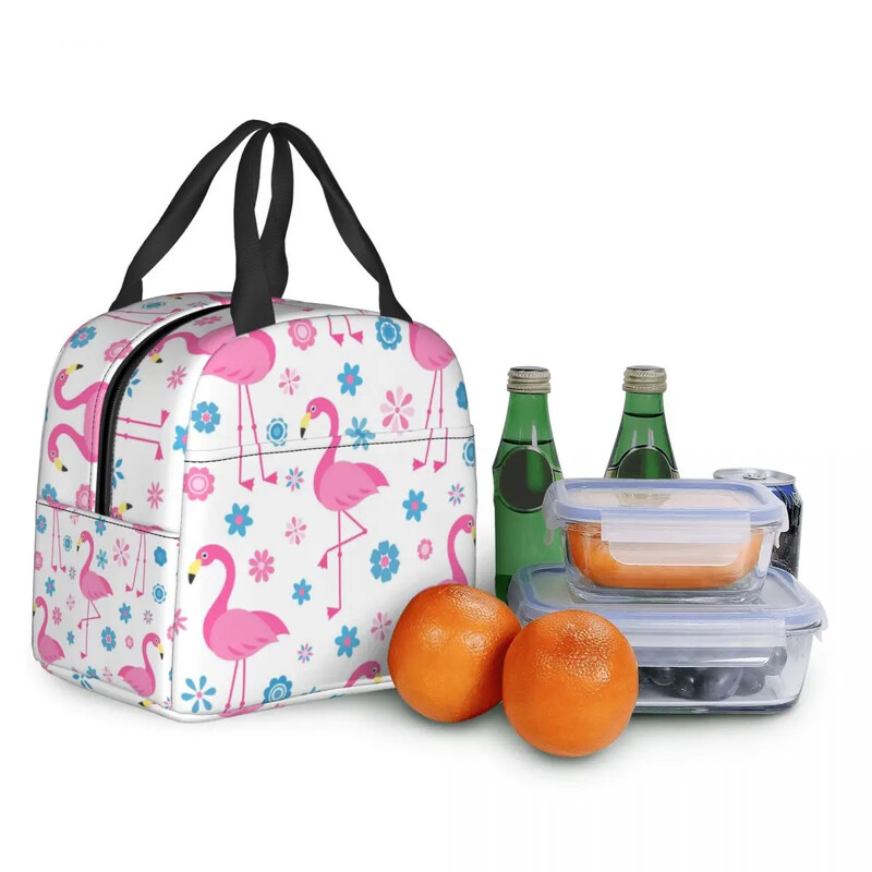 Model fără sudură, cu geantă de prânz izolată Flamingo, pentru păsări și flori de muncă, cutie de prânz termorezistentă pentru alimente, cutie de prânz pentru femei