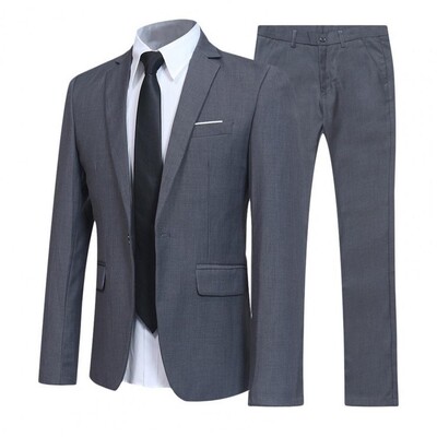 Set de costum formal elegant pentru bărbați, blazer, pantaloni, costum cu rever, nasturi formali, costum de nuntă, subțire, buzunare cu guler răsturnat Set cu un singur nasture