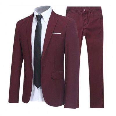 Set de costum formal elegant pentru bărbați, blazer, pantaloni, costum cu rever, nasturi formali, costum de nuntă, subțire, buzunare cu guler răsturnat Set cu un singur nasture
