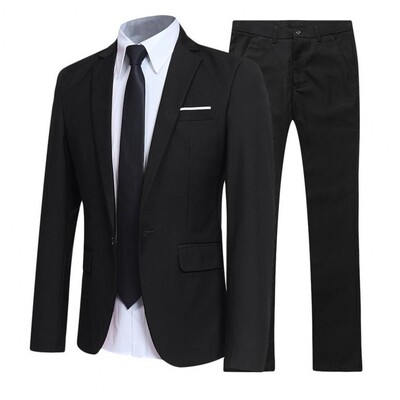 Set de costum formal elegant pentru bărbați, blazer, pantaloni, costum cu rever, nasturi formali, costum de nuntă, subțire, buzunare cu guler răsturnat Set cu un singur nasture