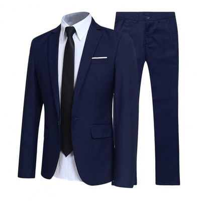 Set de costum formal elegant pentru bărbați, blazer, pantaloni, costum cu rever, nasturi formali, costum de nuntă, subțire, buzunare cu guler răsturnat Set cu un singur nasture