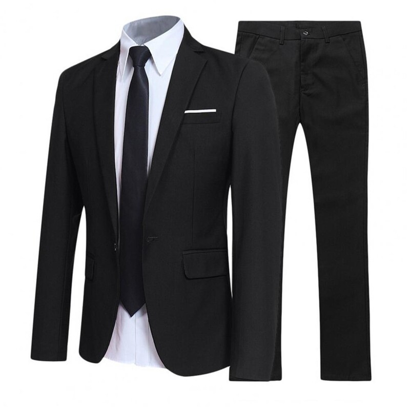 Set de costum formal elegant pentru bărbați, blazer, pantaloni, costum cu rever, nasturi formali, costum de nuntă, subțire, buzunare cu guler răsturnat Set cu un singur nasture