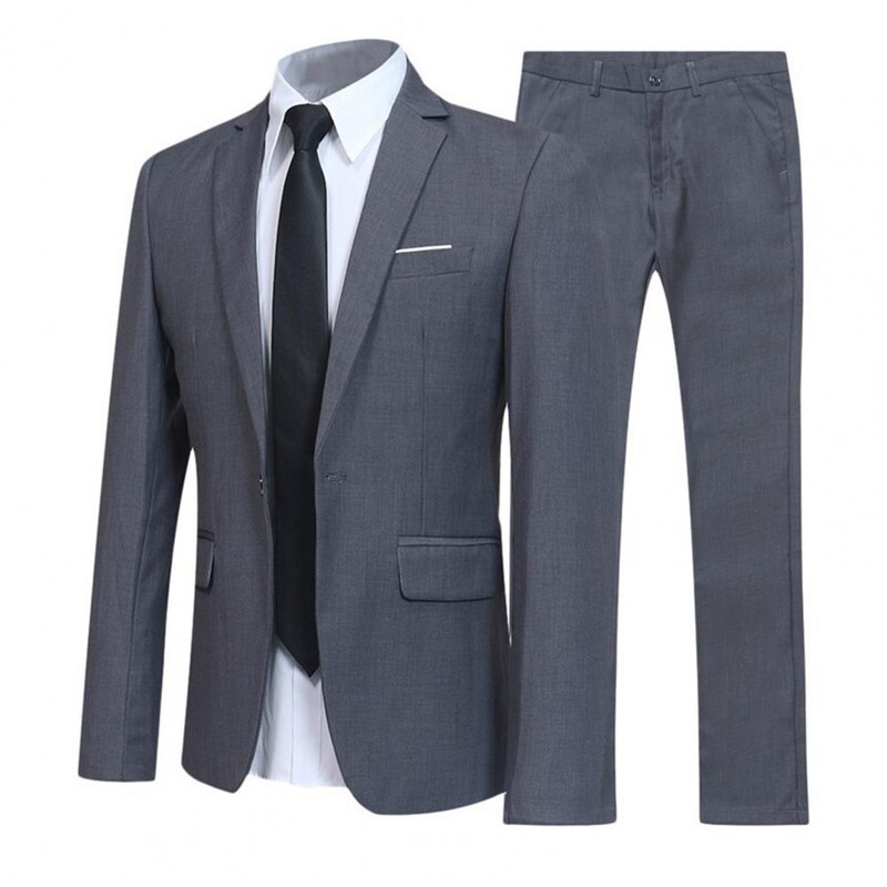 Set de costum formal elegant pentru bărbați, blazer, pantaloni, costum cu rever, nasturi formali, costum de nuntă, subțire, buzunare cu guler răsturnat Set cu un singur nasture