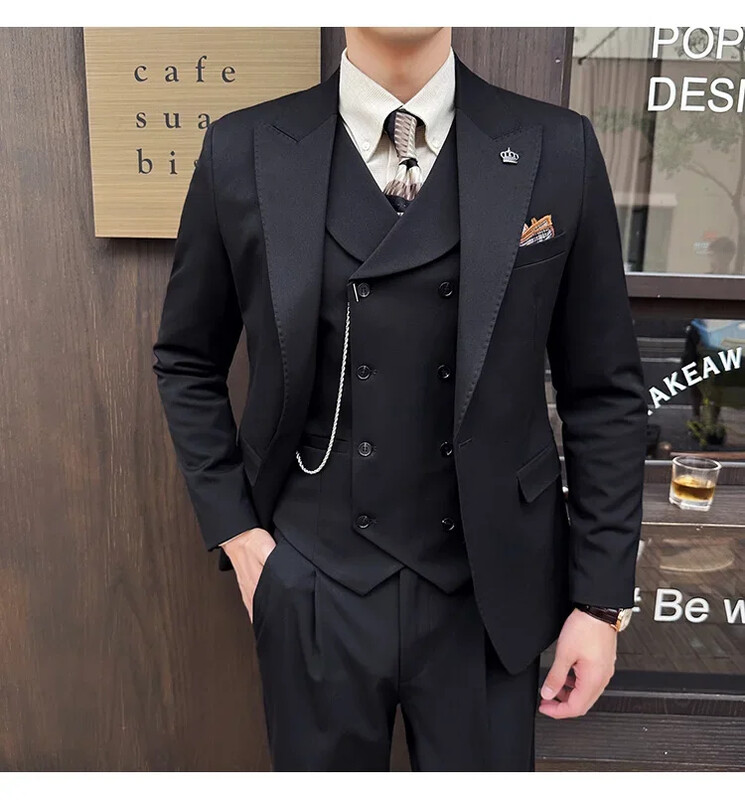 (Jachete+Pantaloni+Vest) Bărbați de înaltă calitate Slim Fit Party Tuxedos 3 piese Moda Vestă la două piept Design Costum social de nuntă