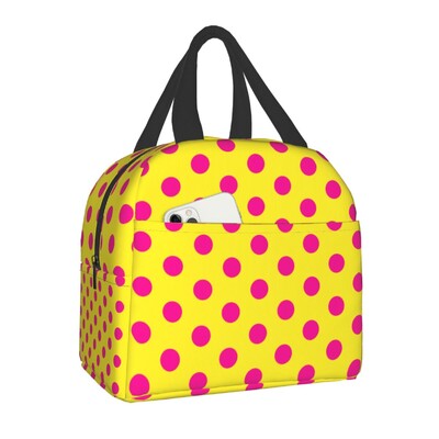 Geantă de prânz cu buline alb-negru pentru femei, termoizolatoare portabilă, cutie de prânz, cutie de prânz pentru muncă, școală, saci de picnic de călătorie