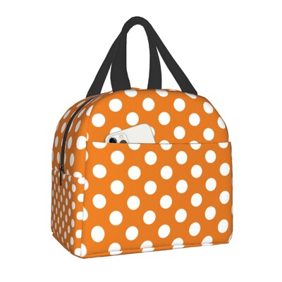Geantă de prânz cu buline alb-negru pentru femei, termoizolatoare portabilă, cutie de prânz, cutie de prânz pentru muncă, școală, saci de picnic de călătorie