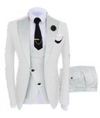 Costum bărbătesc 3 bucăți, rever, slim fit, smoking ocazional, croitorie de mire (blazer+pantaloni+vestă) set complet Costum elegant pentru bărbați