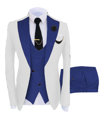 Ανδρικό κοστούμι 3 τεμαχίων Peak Lapel Slim Fit Casual Tuxedos Groom Tailor Made (Blazer+Pants+ Γιλέκο) Πλήρες σετ Κομψό κοστούμι για άνδρες