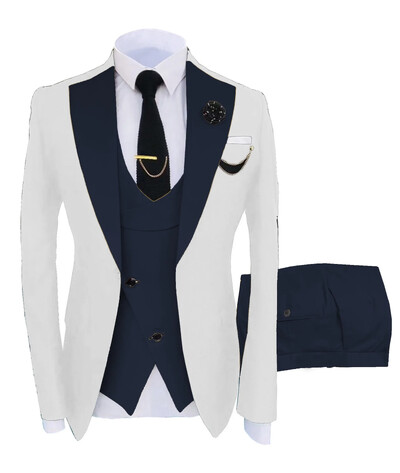 Costum bărbătesc 3 bucăți, rever, slim fit, smoking ocazional, croitorie de mire (blazer+pantaloni+vestă) set complet Costum elegant pentru bărbați