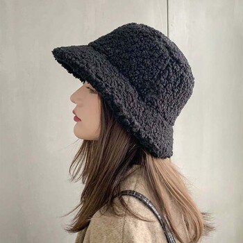 Thicken Lamb Bucket Hat Зимна плюшена вълнена топла рибарска шапка с плосък връх Външна ветроустойчива шапка с панамска купа Улична шапка Дамска шапка