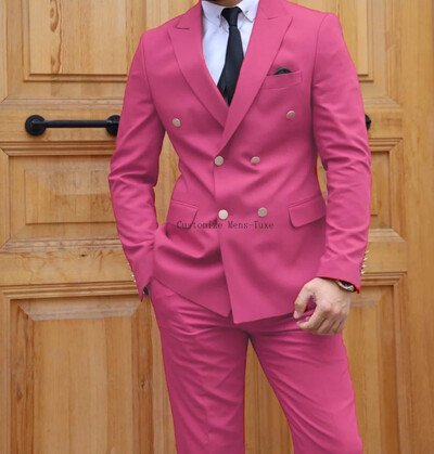 Formal roșu dublu slim fit costume pentru bărbați ocazional bal petrecere de seară stil englezesc 2 piese jachetă pantaloni set blazer