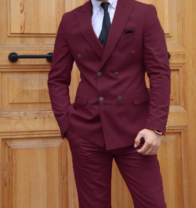 Formal roșu dublu slim fit costume pentru bărbați ocazional bal petrecere de seară stil englezesc 2 piese jachetă pantaloni set blazer