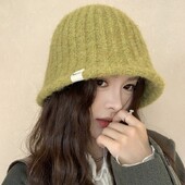 Pălărie de găleată tricot pentru femei, toamnă iarnă, centură pentru cap mare, culoare uni, șapcă de pescar caldă, cu senzație premium, din lână, în aer liber M571