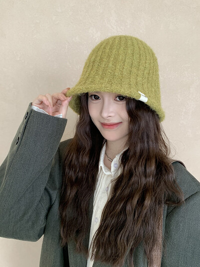 Pălărie de găleată tricot pentru femei, toamnă iarnă, centură pentru cap mare, culoare uni, șapcă de pescar caldă, cu senzație premium, din lână, în aer liber M571