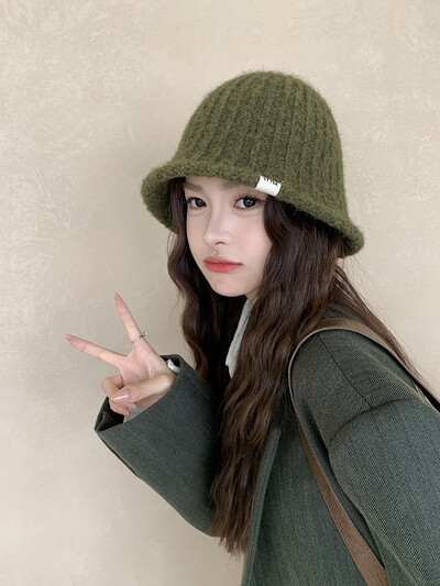 Pălărie de găleată tricot pentru femei, toamnă iarnă, centură pentru cap mare, culoare uni, șapcă de pescar caldă, cu senzație premium, din lână, în aer liber M571
