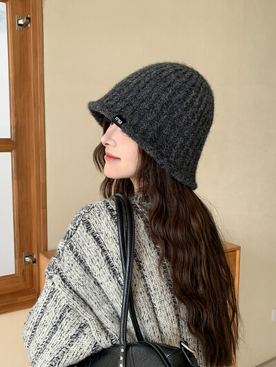 Pălărie de găleată tricot pentru femei, toamnă iarnă, centură pentru cap mare, culoare uni, șapcă de pescar caldă, cu senzație premium, din lână, în aer liber M571