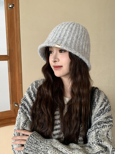 Pălărie de găleată tricot pentru femei, toamnă iarnă, centură pentru cap mare, culoare uni, șapcă de pescar caldă, cu senzație premium, din lână, în aer liber M571