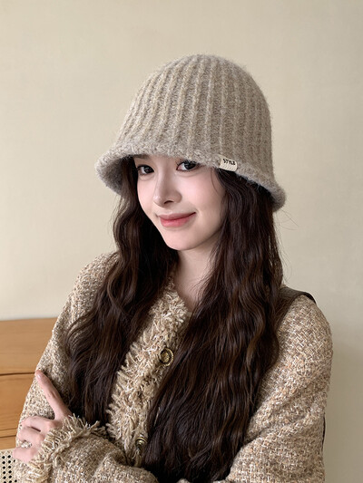 Pălărie de găleată tricot pentru femei, toamnă iarnă, centură pentru cap mare, culoare uni, șapcă de pescar caldă, cu senzație premium, din lână, în aer liber M571