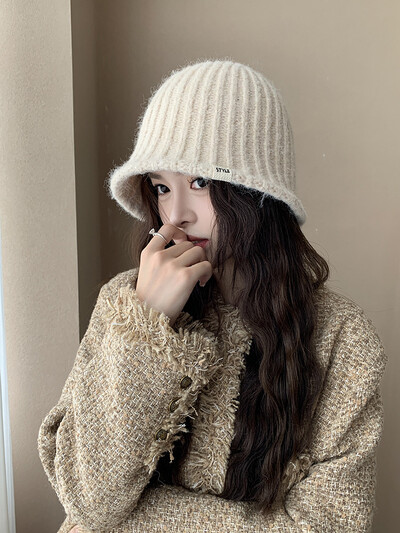 Pălărie de găleată tricot pentru femei, toamnă iarnă, centură pentru cap mare, culoare uni, șapcă de pescar caldă, cu senzație premium, din lână, în aer liber M571