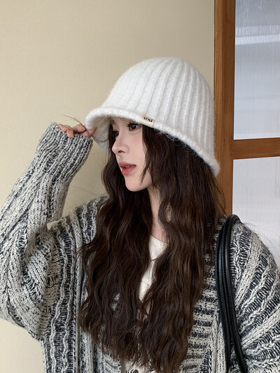 Pălărie de găleată tricot pentru femei, toamnă iarnă, centură pentru cap mare, culoare uni, șapcă de pescar caldă, cu senzație premium, din lână, în aer liber M571