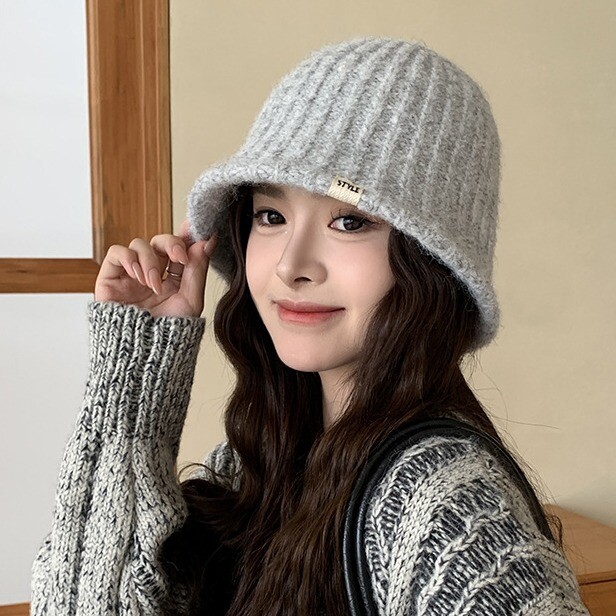 Pălărie de găleată tricot pentru femei, toamnă iarnă, centură pentru cap mare, culoare uni, șapcă de pescar caldă, cu senzație premium, din lână, în aer liber M571