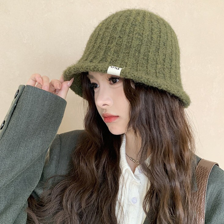 Pălărie de găleată tricot pentru femei, toamnă iarnă, centură pentru cap mare, culoare uni, șapcă de pescar caldă, cu senzație premium, din lână, în aer liber M571