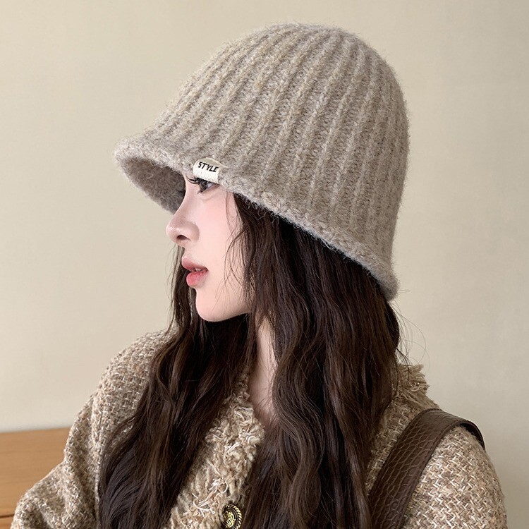 Pălărie de găleată tricot pentru femei, toamnă iarnă, centură pentru cap mare, culoare uni, șapcă de pescar caldă, cu senzație premium, din lână, în aer liber M571