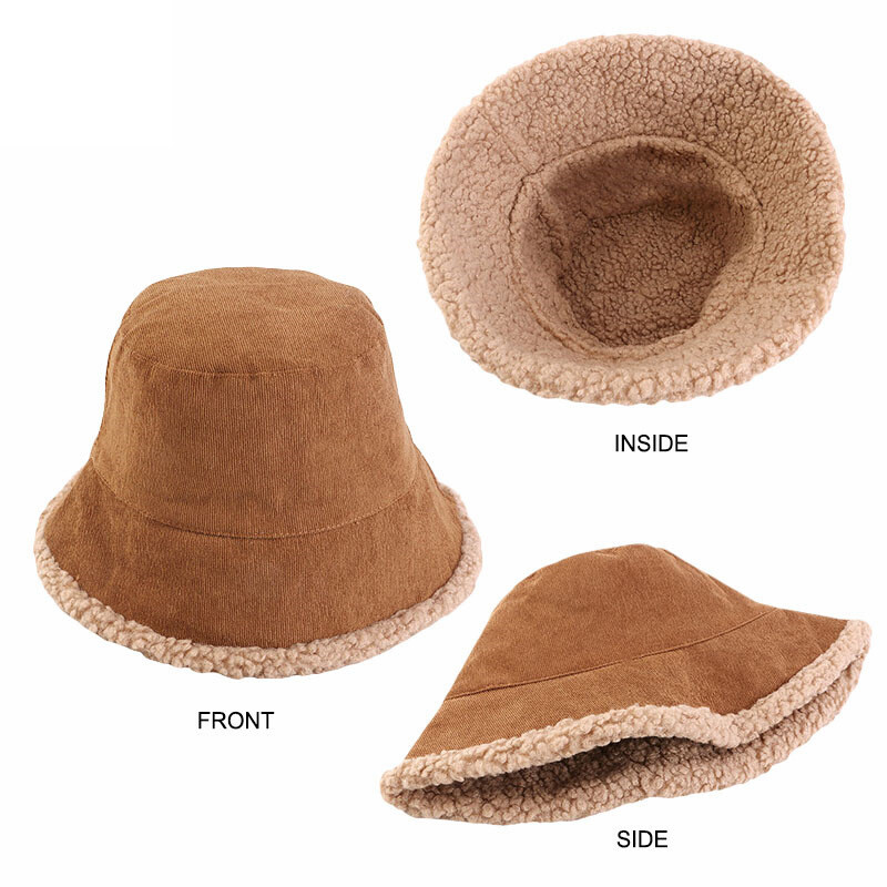 Reverzibilni šešir od umjetnog krzna Ženske zimske ribarske kape od samta Bob kapa od flisa od janjeće vune, debela panama kapa s poklopcem na vjetru otporna na vjetar