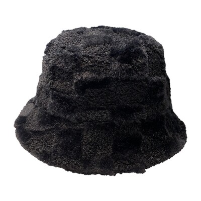 Pălărie cu găleată în carouri Pălărie cu găleată ajustabilă de pluș Pălărie cu blană caldă de pescar pentru bărbați și femei pentru iarnă și primăvară
