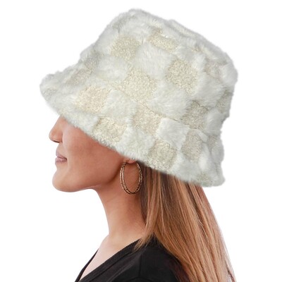 Pălărie cu găleată în carouri Pălărie cu găleată ajustabilă de pluș Pălărie cu blană caldă de pescar pentru bărbați și femei pentru iarnă și primăvară