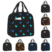 Saci de prânz izolate cu buline cu fluturi albaștri pentru femei, răcitor termic cu fluture, cutie de prânz, cutie de prânz în aer liber, camping, călătorie