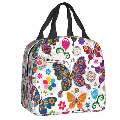 Saci de prânz izolate cu buline cu fluturi albaștri pentru femei, răcitor termic cu fluture, cutie de prânz, cutie de prânz în aer liber, camping, călătorie