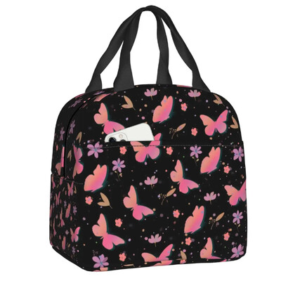 Saci de prânz izolate cu buline cu fluturi albaștri pentru femei, răcitor termic cu fluture, cutie de prânz, cutie de prânz în aer liber, camping, călătorie