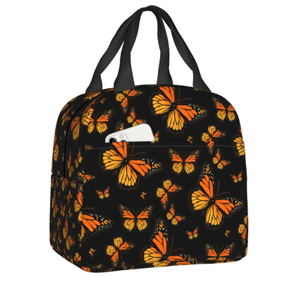 Saci de prânz izolate cu buline cu fluturi albaștri pentru femei, răcitor termic cu fluture, cutie de prânz, cutie de prânz în aer liber, camping, călătorie