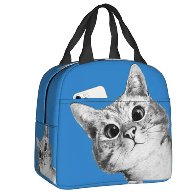 Geantă de prânz cu pisică scoțiană drăguță care se uită cu privirea, cutie de prânz termoizolantă pentru picnic, termoizolantă, termică, pentru femei, copii, container