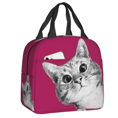 Geantă de prânz cu pisică scoțiană drăguță care se uită cu privirea, cutie de prânz termoizolantă pentru picnic, termoizolantă, termică, pentru femei, copii, container