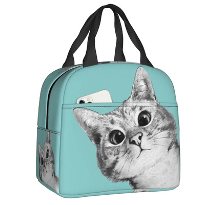 Geantă de prânz cu pisică scoțiană drăguță care se uită cu privirea, cutie de prânz termoizolantă pentru picnic, termoizolantă, termică, pentru femei, copii, container