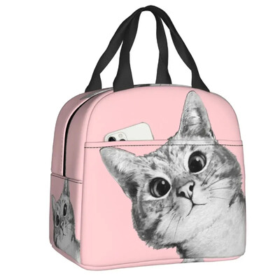 Geantă de prânz cu pisică scoțiană drăguță care se uită cu privirea, cutie de prânz termoizolantă pentru picnic, termoizolantă, termică, pentru femei, copii, container