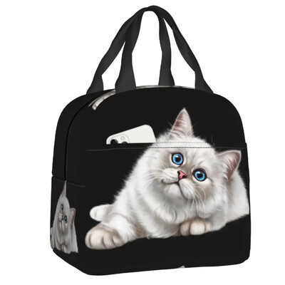 Geantă de prânz cu pisică scoțiană drăguță care se uită cu privirea, cutie de prânz termoizolantă pentru picnic, termoizolantă, termică, pentru femei, copii, container