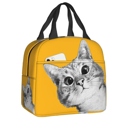 Geantă de prânz cu pisică scoțiană drăguță care se uită cu privirea, cutie de prânz termoizolantă pentru picnic, termoizolantă, termică, pentru femei, copii, container