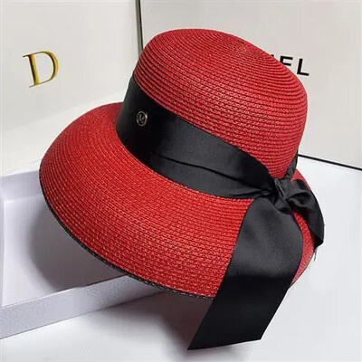 Șapcă femeie pălărie de plajă pălărie de găleată în stil Hepburn pălărie de vară cu design retro de călătorie cu protecție solară pălărie de paie parasolar pălărie de pescar cască de soare