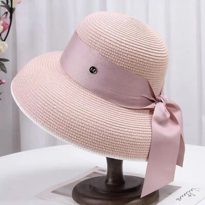 Șapcă femeie pălărie de plajă pălărie de găleată în stil Hepburn pălărie de vară cu design retro de călătorie cu protecție solară pălărie de paie parasolar pălărie de pescar cască de soare