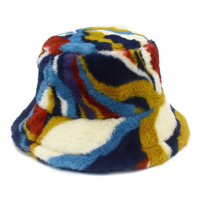 Pălărie cu găleți pentru femei, cu blană artificială, pufoasă, iarnă, pălării calde, litere, colorate, pălării cu găleată de lux, tip hiphop, șapci de pescuit, suflantă