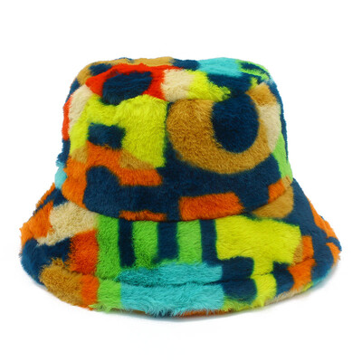 Pălărie cu găleți pentru femei, cu blană artificială, pufoasă, iarnă, pălării calde, litere, colorate, pălării cu găleată de lux, tip hiphop, șapci de pescuit, suflantă