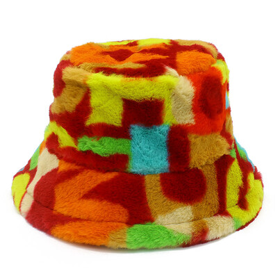 Pălărie cu găleți pentru femei, cu blană artificială, pufoasă, iarnă, pălării calde, litere, colorate, pălării cu găleată de lux, tip hiphop, șapci de pescuit, suflantă
