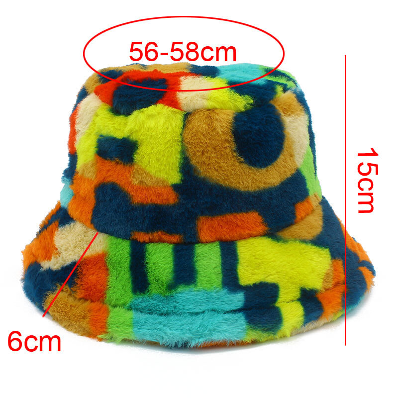 Pălărie cu găleți pentru femei, cu blană artificială, pufoasă, iarnă, pălării calde, litere, colorate, pălării cu găleată de lux, tip hiphop, șapci de pescuit, suflantă
