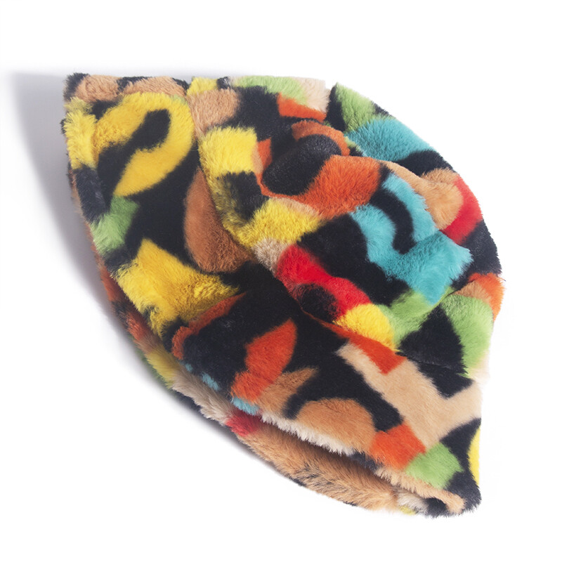 Pălărie cu găleți pentru femei, cu blană artificială, pufoasă, iarnă, pălării calde, litere, colorate, pălării cu găleată de lux, tip hiphop, șapci de pescuit, suflantă