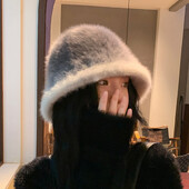 Pălărie cu găleată de iepure de modă nouă, schimbare treptată a culorii, păr de iepure, șapcă de pescar, moale, caldă, turban, șapcă în aer liber